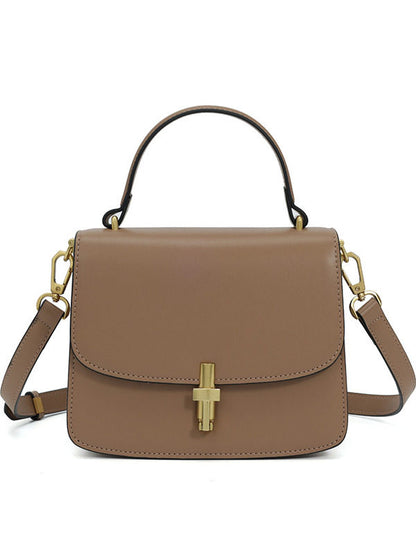 Metal buckle genuine leather small square handbag