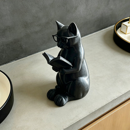 3D Printed Cat Reading Sculpture Desktop Decoration