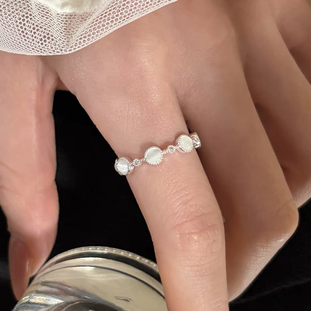 Adjustable Lace Cat Eye Stone Stackable Ring