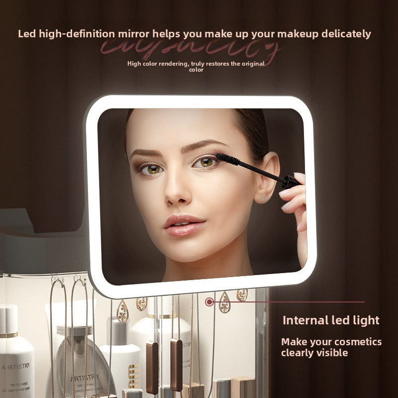 Cosmetic Storage Box with LED Mirror and Drawers