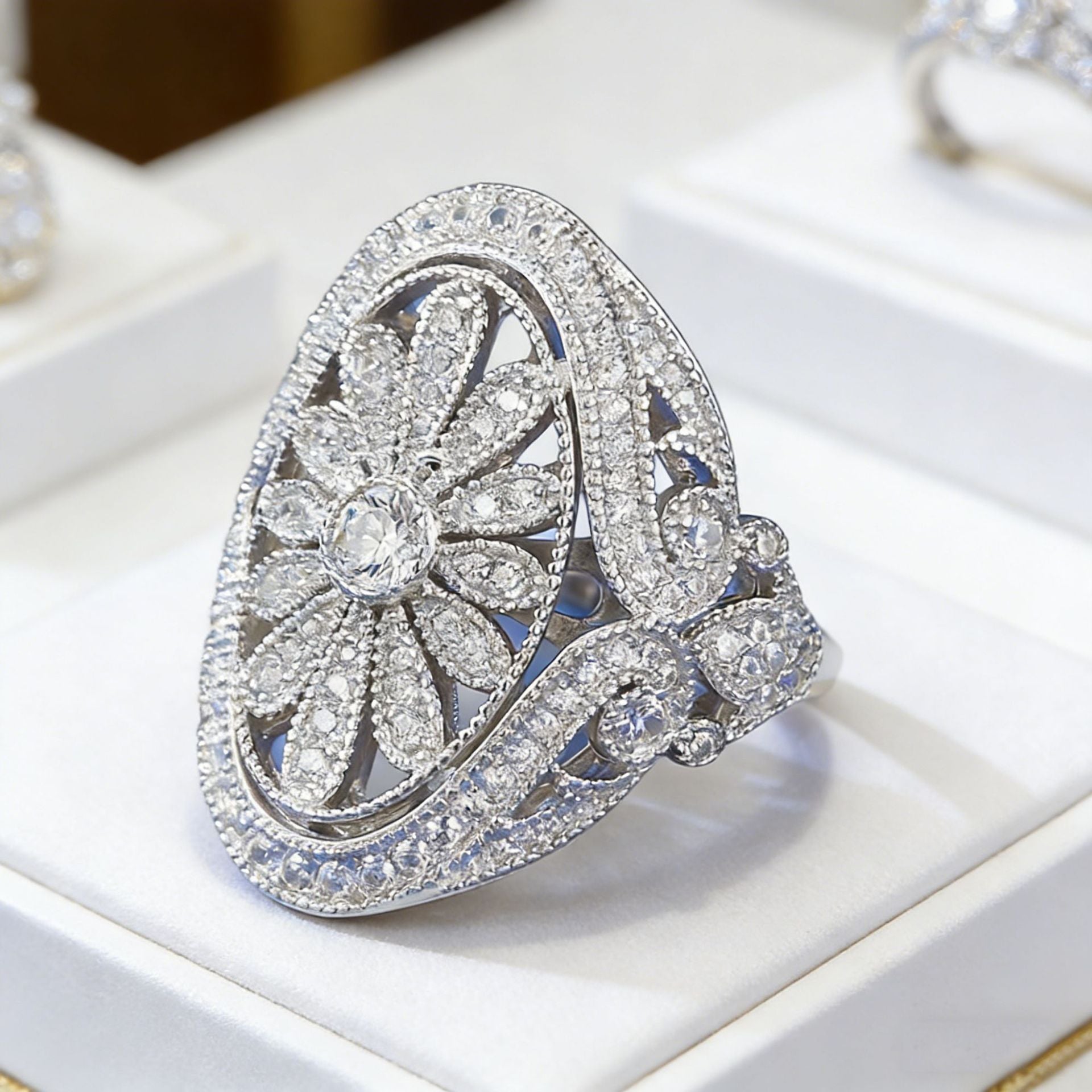 Silver Gold Plated Ring with White Diamond