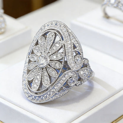 Silver Gold Plated Ring with White Diamond
