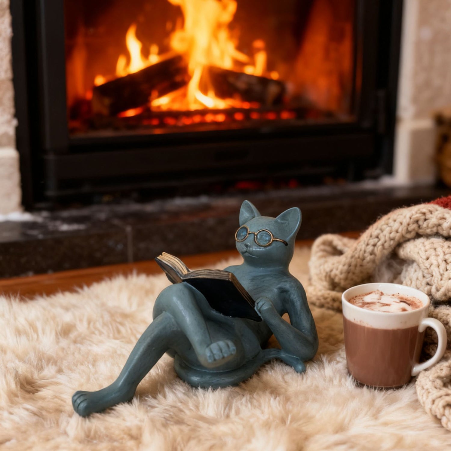 Reading Cat Resin Sculpture Garden Study Decoration