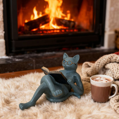 Reading Cat Resin Sculpture Garden Study Decoration