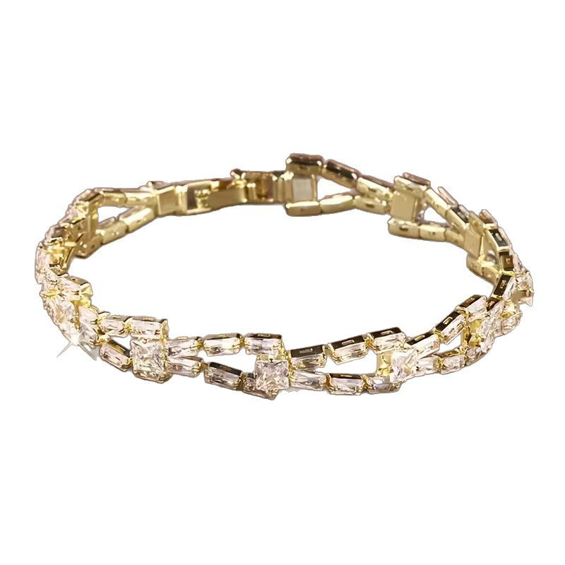 Geometric Square Two-Row Zircon Tennis Bracelet