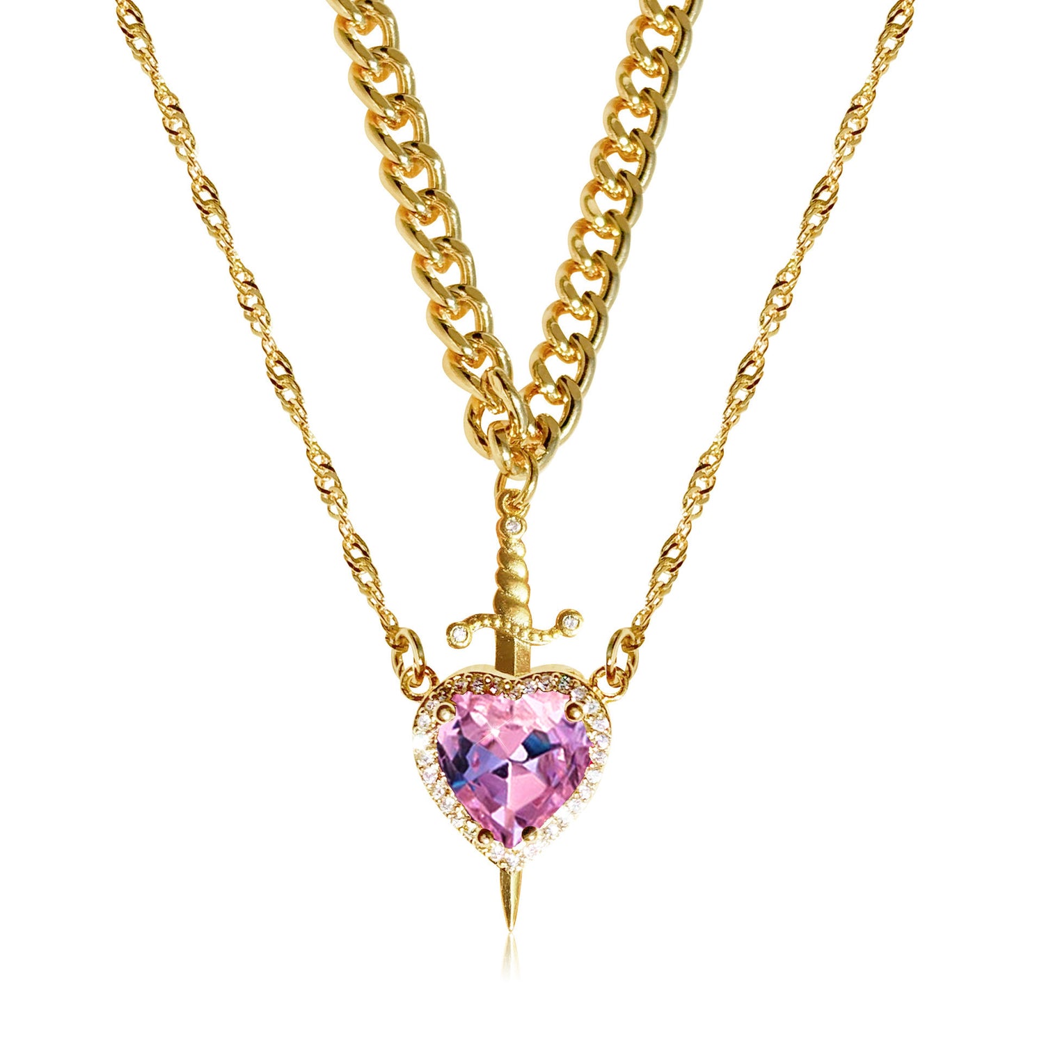 One Arrow Through Heart Ruby Zircon Necklace