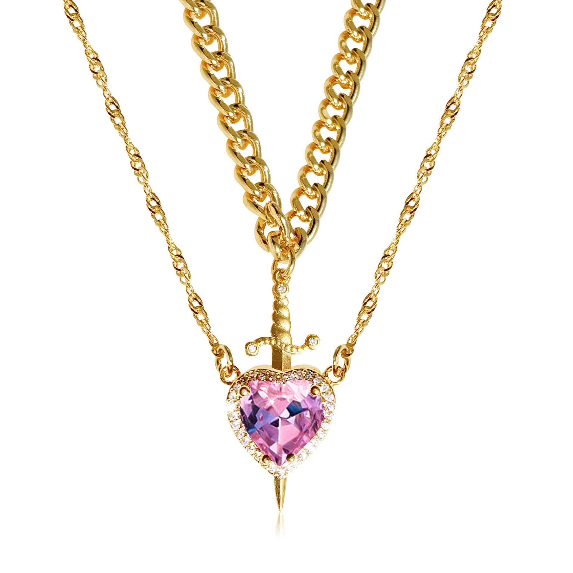 One Arrow Through Heart Ruby Zircon Necklace