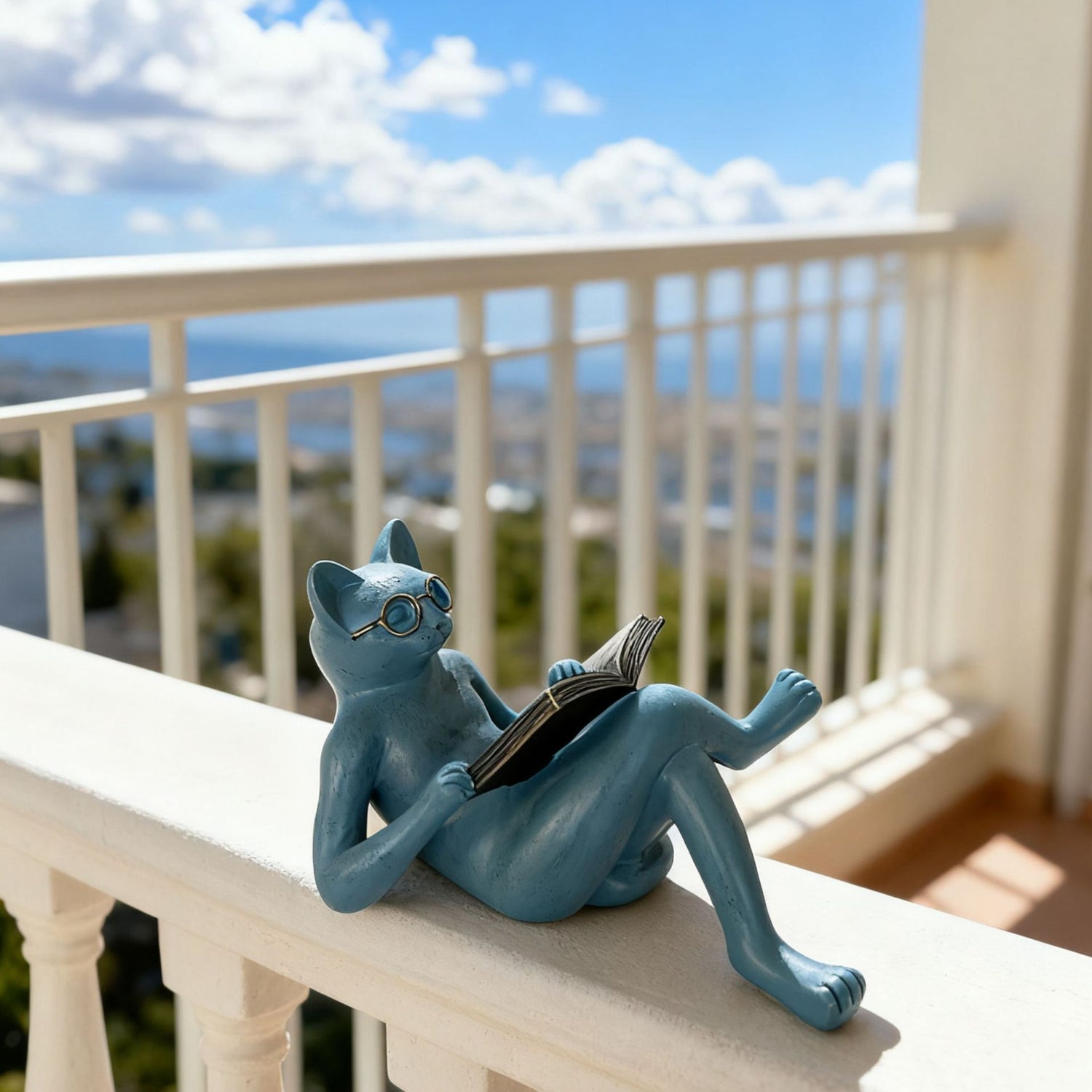 Reading Cat Resin Sculpture Garden Study Decoration
