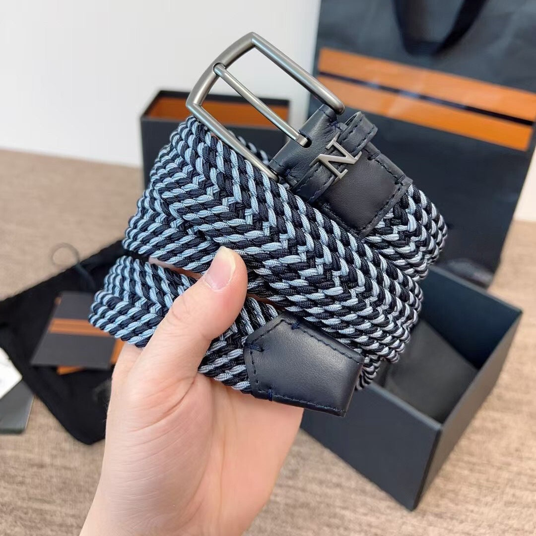 Mens Woven Elastic Leather Belt