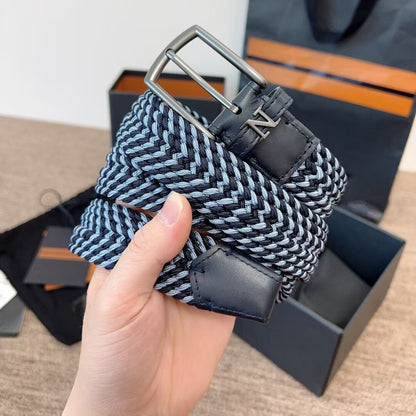 Mens Woven Elastic Leather Belt