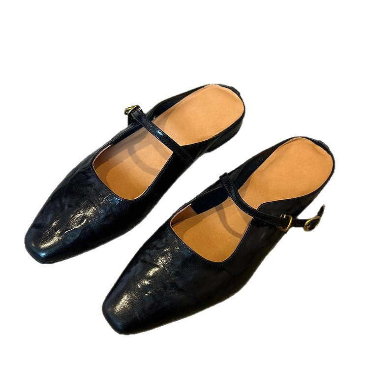 French Genuine Leather Flat Sandals