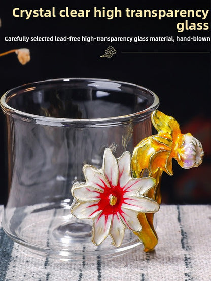 Exquisite Enamel Teapot, Crystal Glass Tea Cup