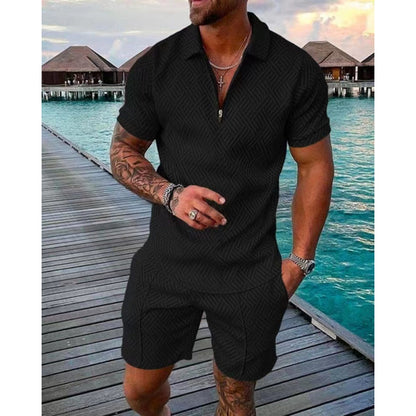Zip-up collar short sleeves