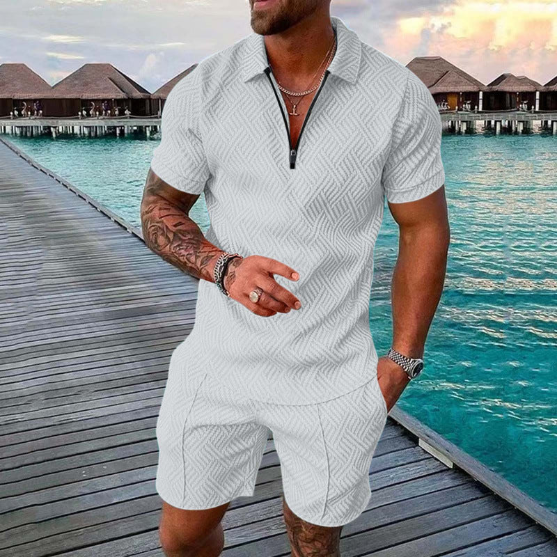 Zip-up collar short sleeves