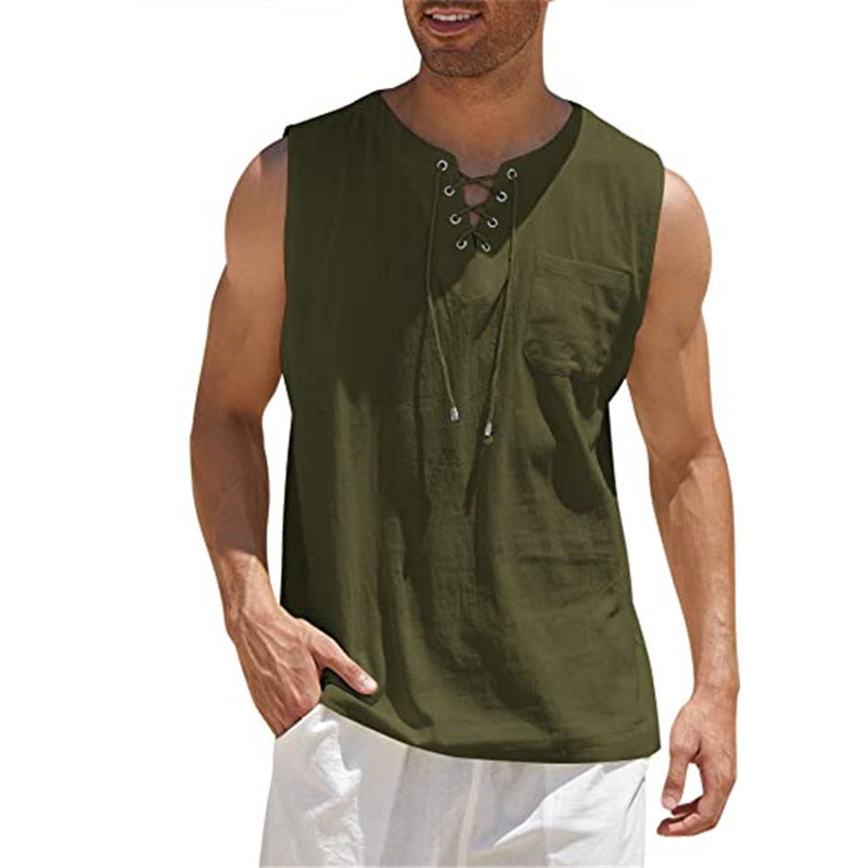 Mens Sleeveless Cotton Casual Shirt