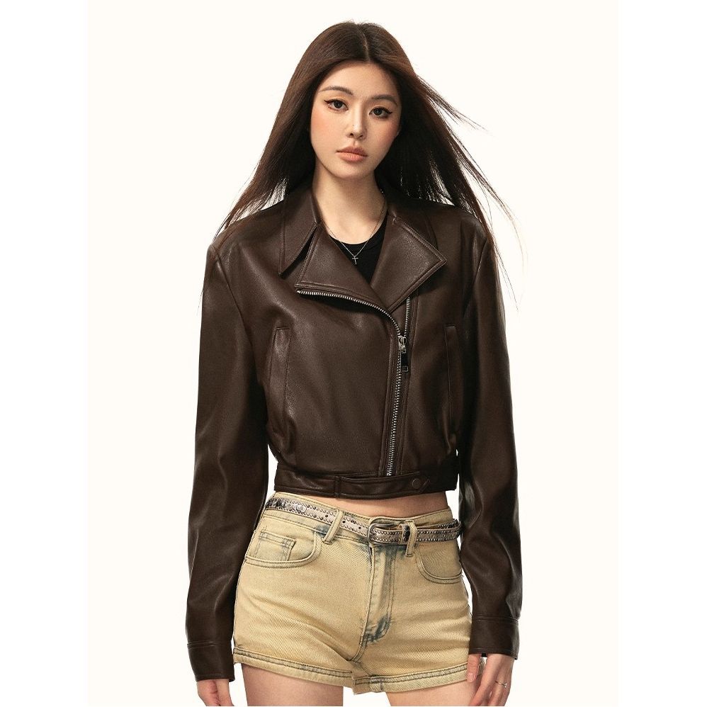 Womens PU Leather Cardigan Jacket