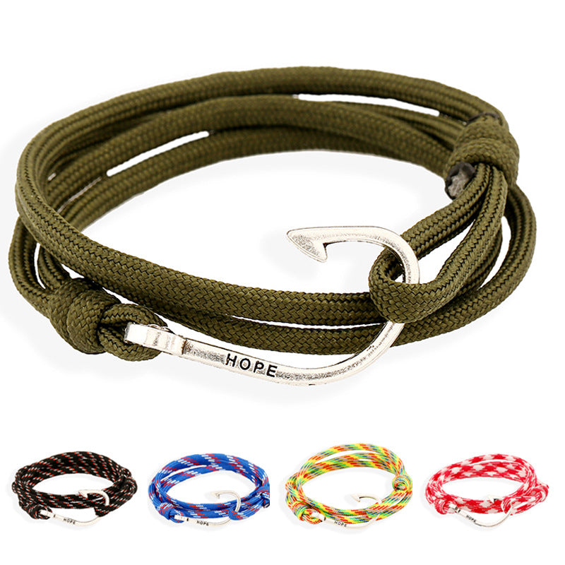 Marine-style alloy fishhook bracelet