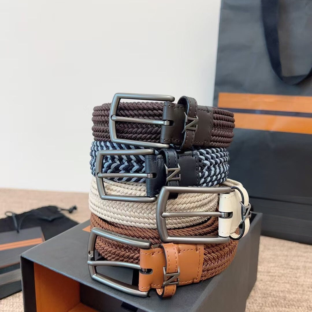 Mens Woven Elastic Leather Belt