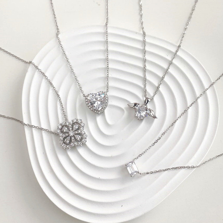 S925 Silver Clover Heart Pendant Necklace