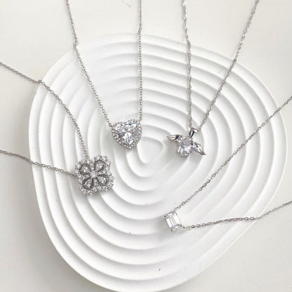 S925 Silver Clover Heart Pendant Necklace