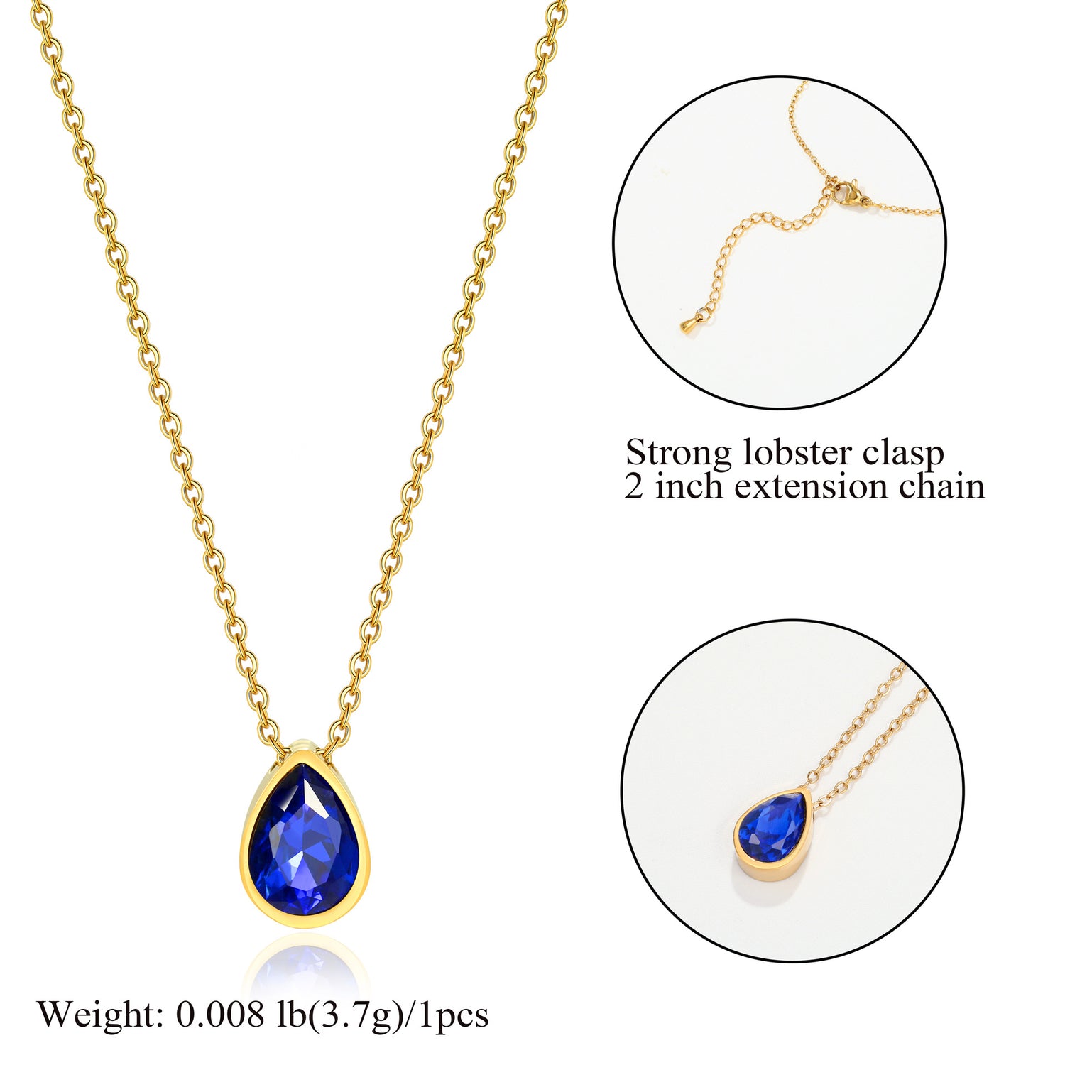 Water Drop Zircon Gold Plated Necklace with Adjustable Chain