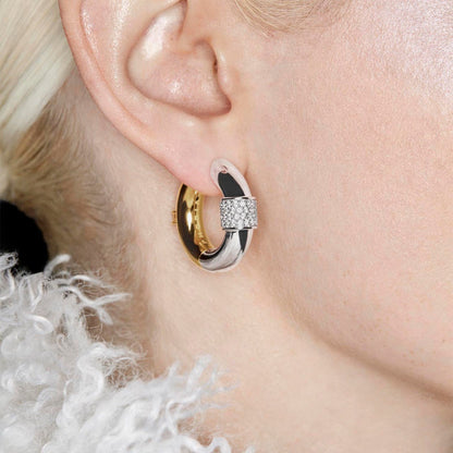 Inlaid with Zircon, Gold and Silver Two-Tone Ear Clips