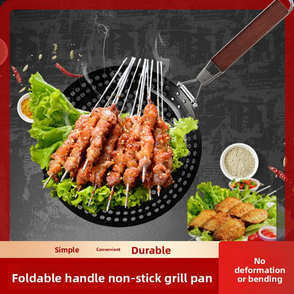 Foldable Non-Stick Barbecue Plate with Wooden Handle