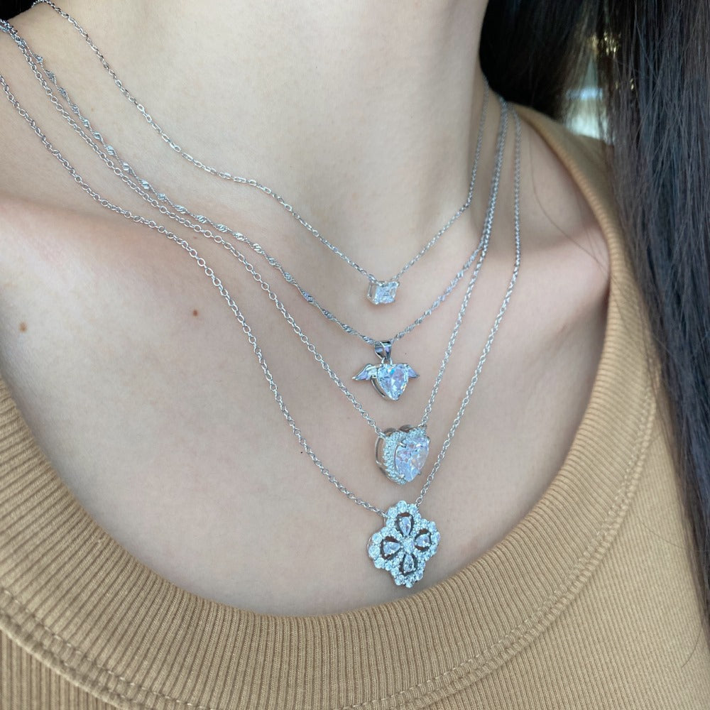 S925 Silver Clover Heart Pendant Necklace