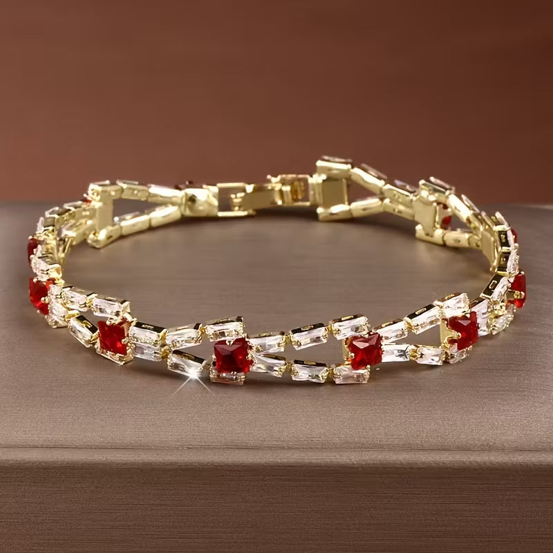 Geometric Square Two-Row Zircon Tennis Bracelet