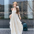 Backless Jacquard Midi Dress with Chest Pad