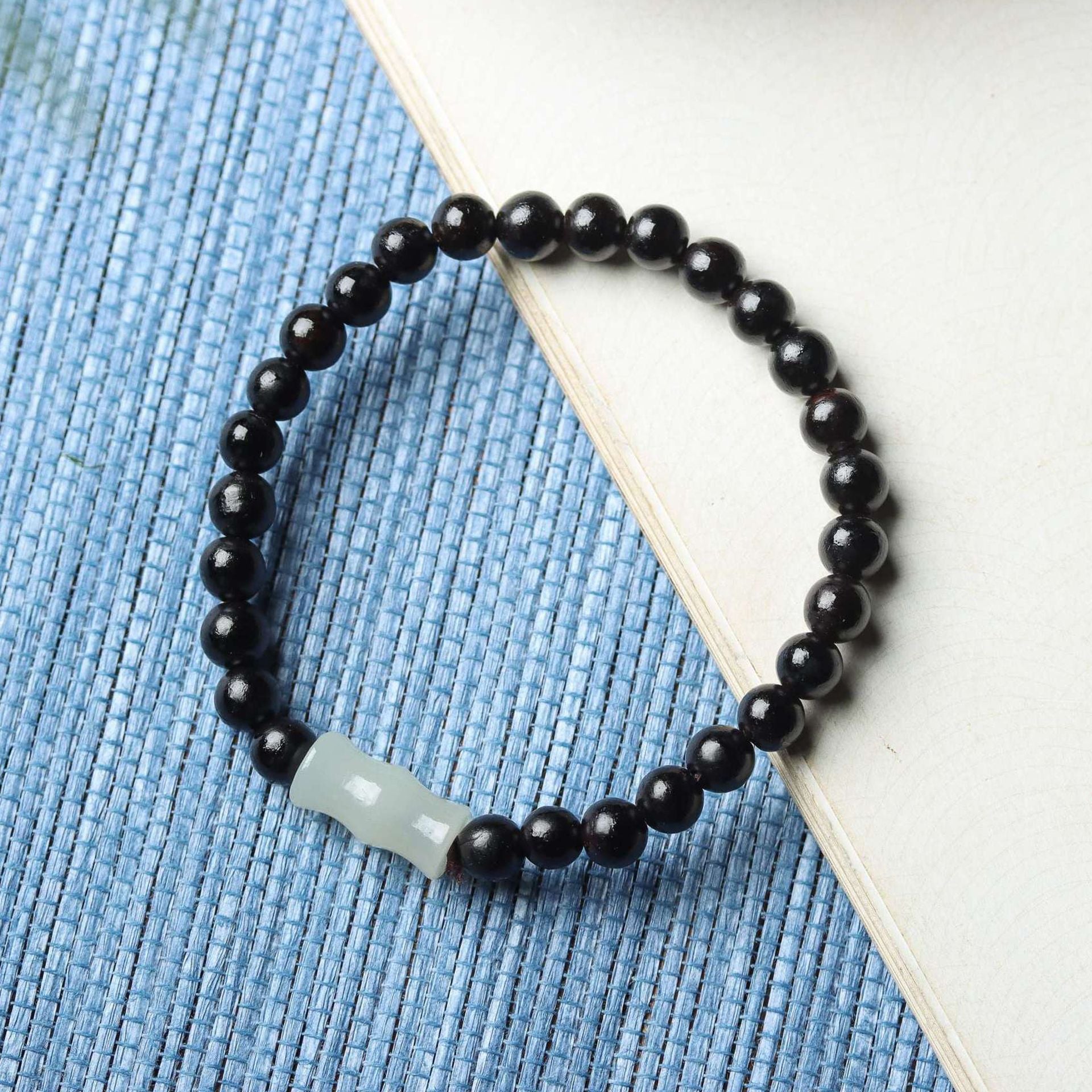 Ebony Wood Bracelet Zen Style Barrel Beads