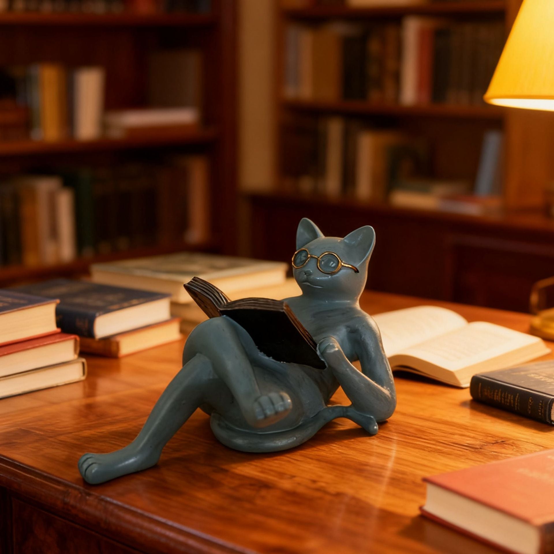 Reading Cat Resin Sculpture Garden Study Decoration