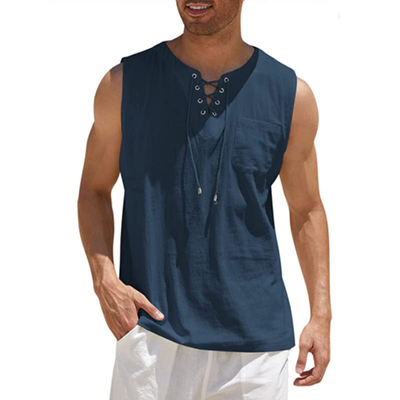 Mens Sleeveless Cotton Casual Shirt
