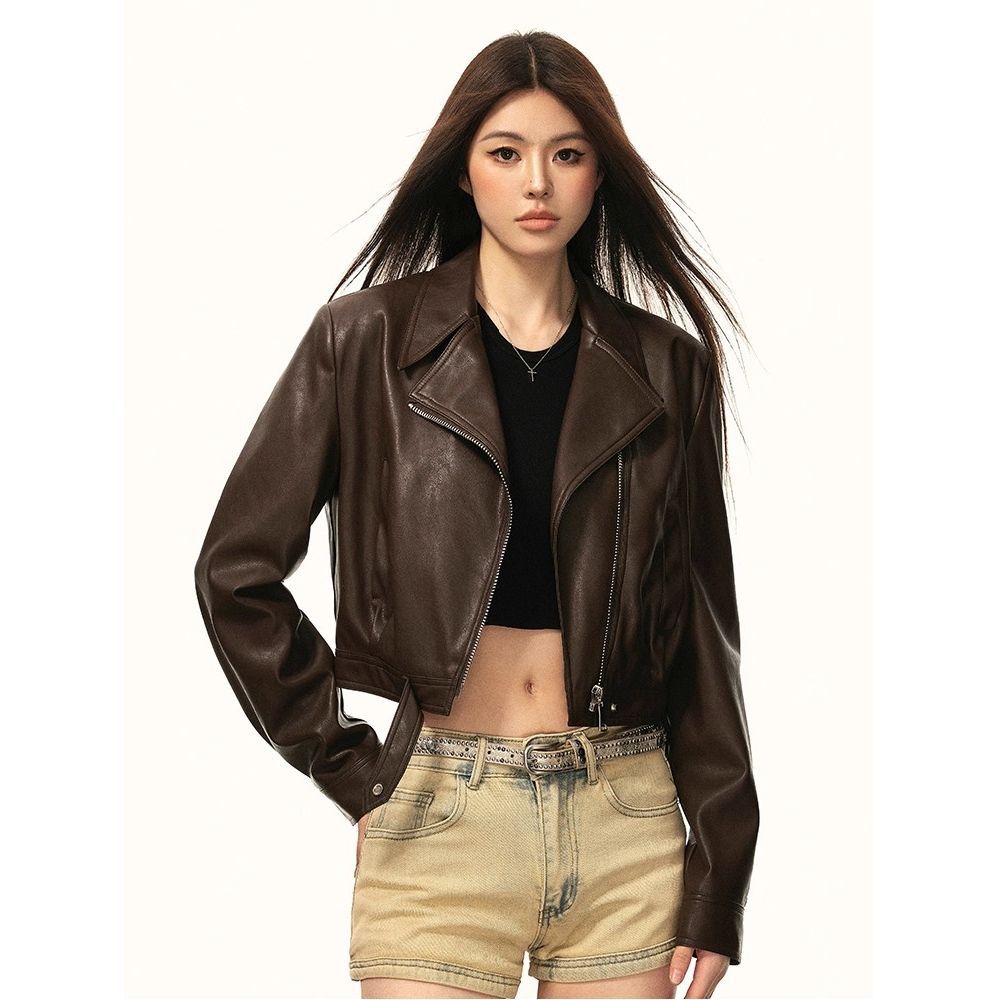 Womens PU Leather Cardigan Jacket