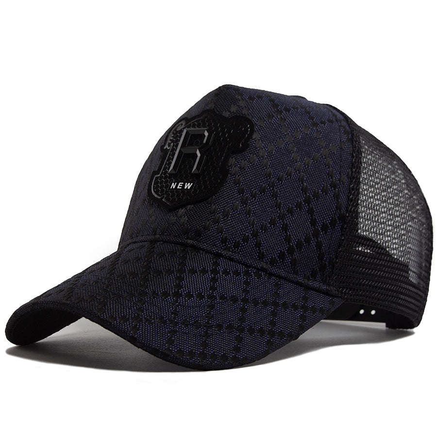 Embroidered Plaid Baseball Cap with Leather Label