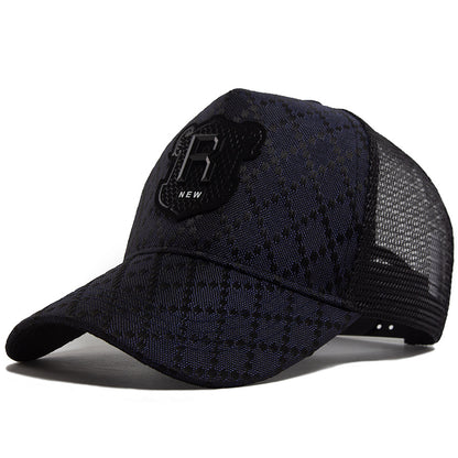 Embroidered Plaid Baseball Cap with Leather Label