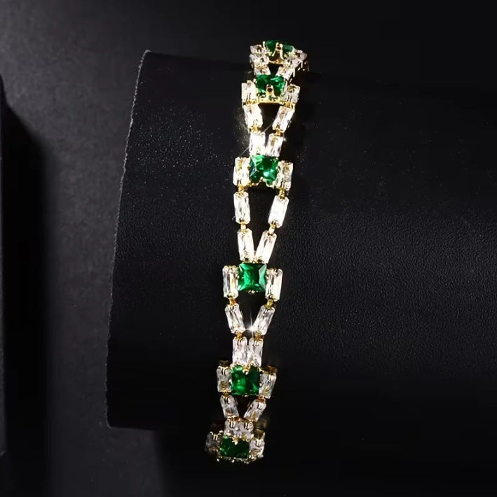Geometric Square Two-Row Zircon Tennis Bracelet