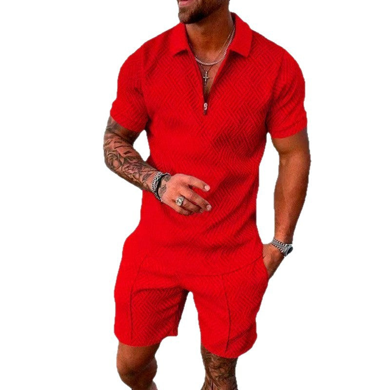 Zip-up collar short sleeves