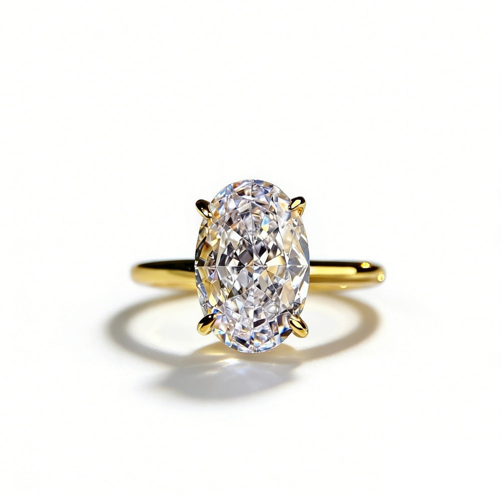 S925 Sterling Silver Diamond Ring with Gold Plating