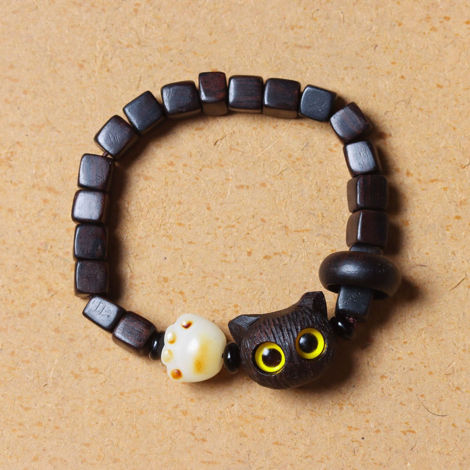 Ebony Wood Bracelet Zen Style Barrel Beads