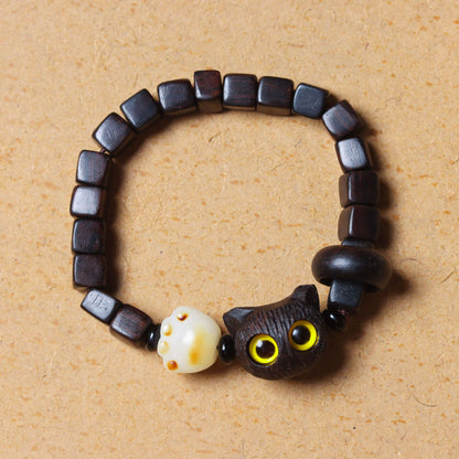Ebony Wood Bracelet Zen Style Barrel Beads