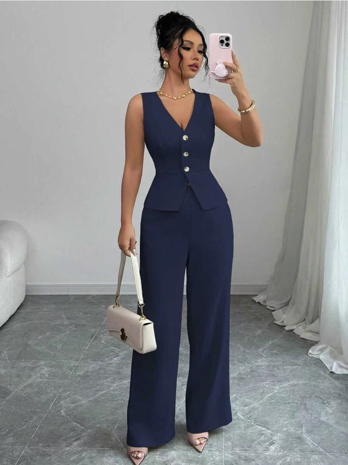Women's Sleeveless Vest and High-Waisted Pants Set