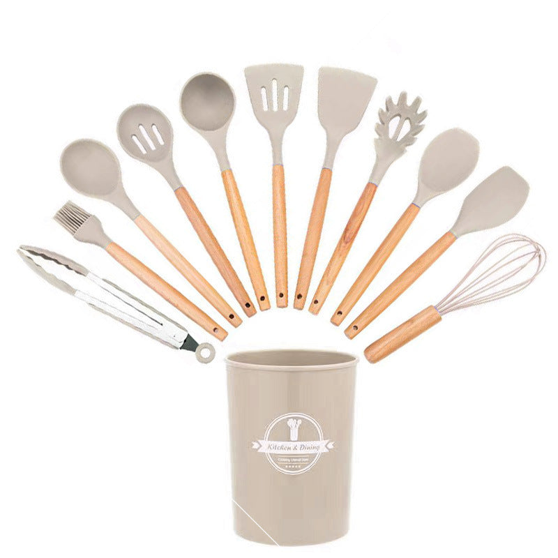 Wooden-handle silicone kitchen utensils