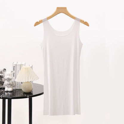 Women Ice Silk Seamless Vest Dress Ultra-thin Loose Slip Nightgown