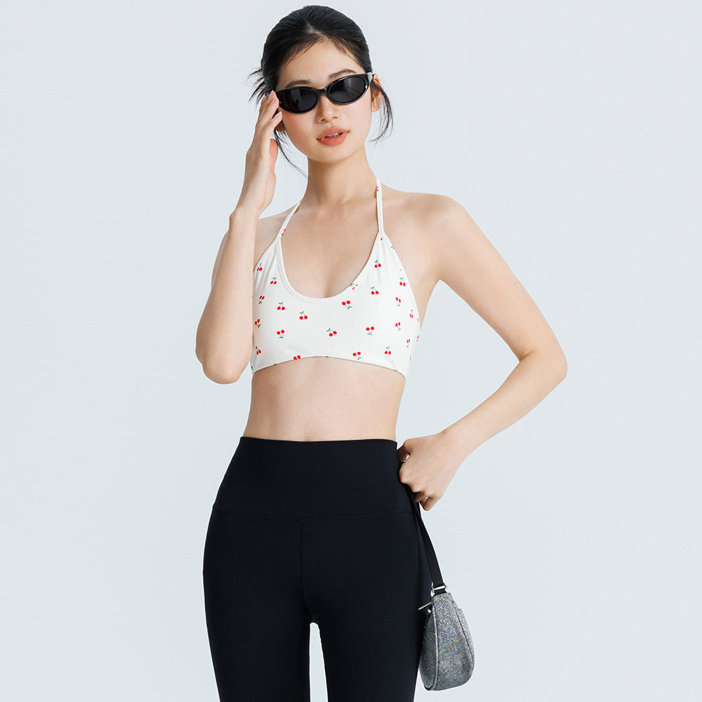 Womens Yoga Sports Bra with Fixed Cups Halter Neck High Elasticity Breathable
