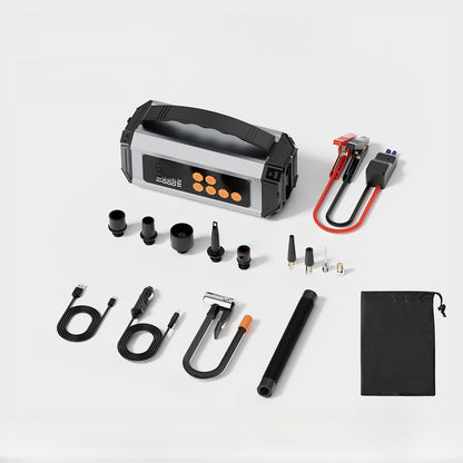 Portable Car Tire Inflator and Jump Starter with Power Bank