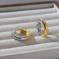 Inlaid with Zircon, Gold and Silver Two-Tone Ear Clips