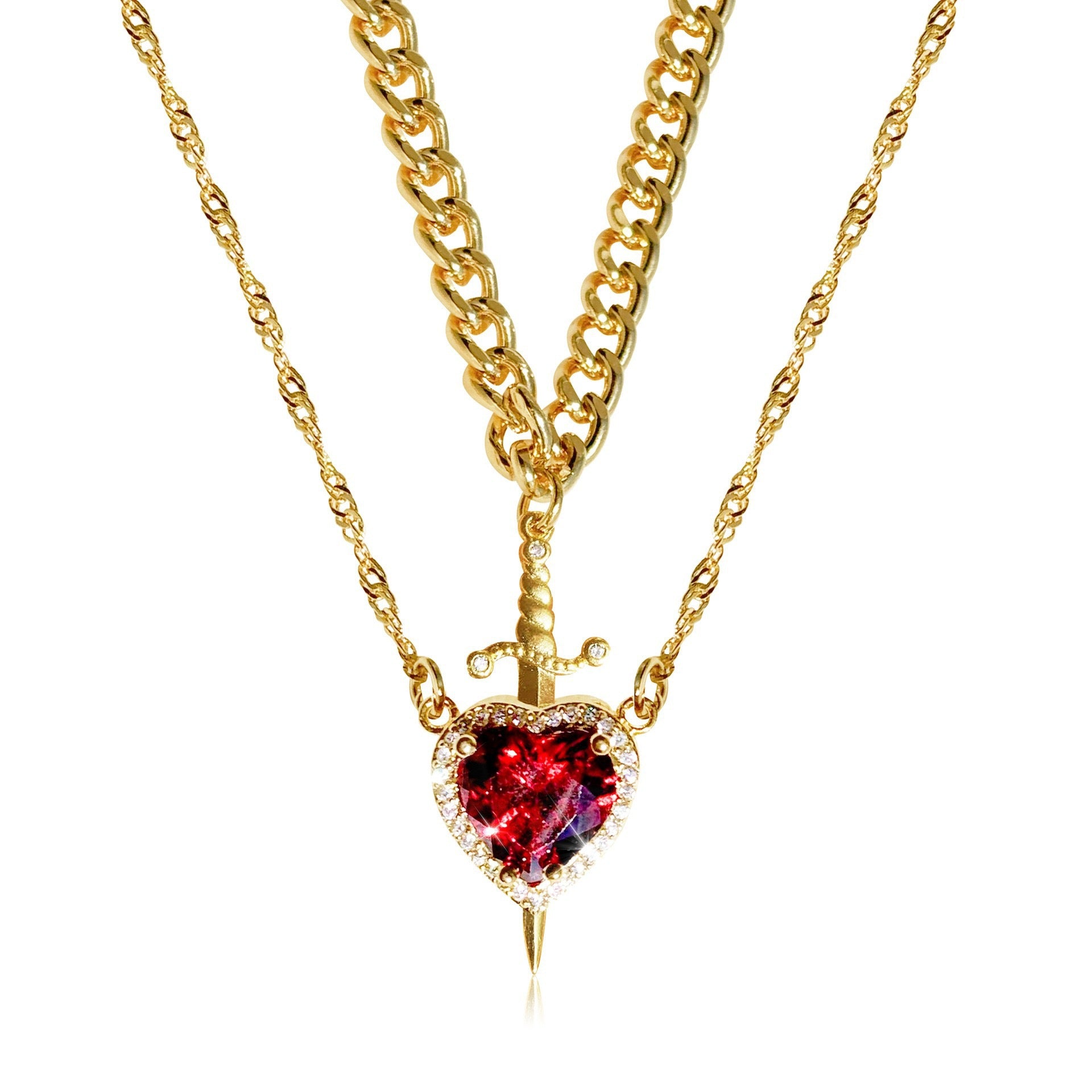 One Arrow Through Heart Ruby Zircon Necklace