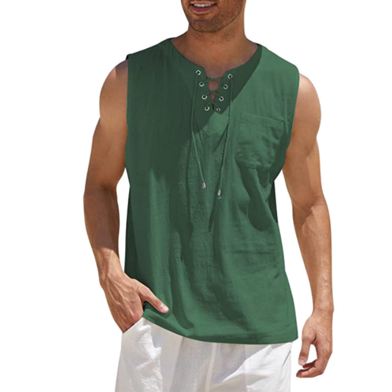 Mens Sleeveless Cotton Casual Shirt