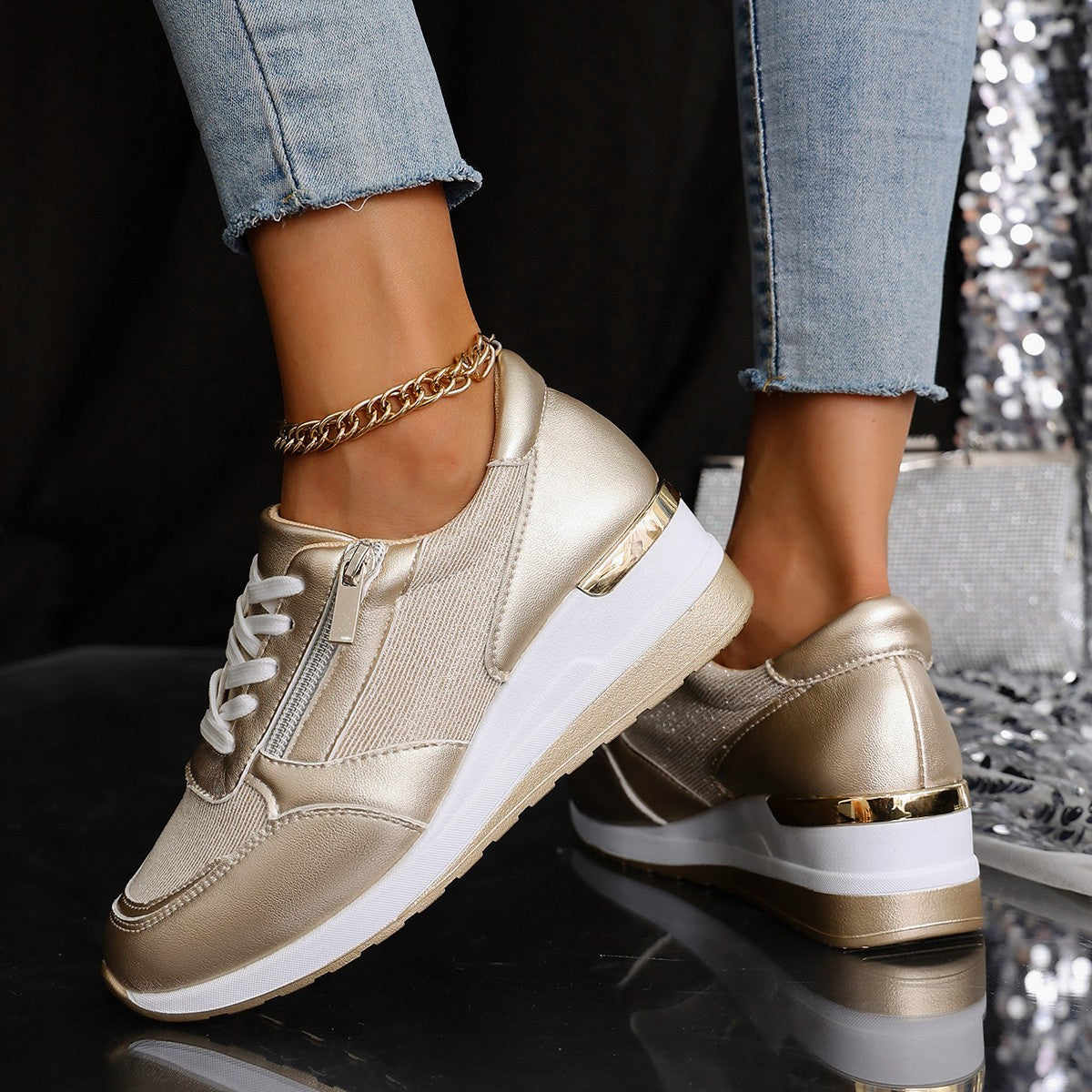 Womens Casual Wedge Sneakers